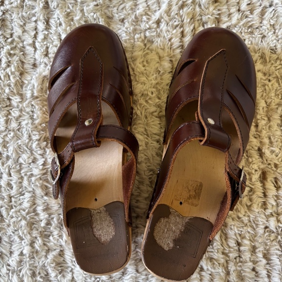 Troentorp Brown Leather Slip On Clogs Size 38 US 7.5 - Picture 2 of 7